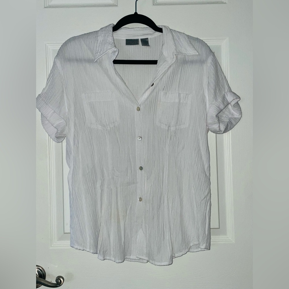 Chico's Womens Classic White Short-Sleeve Button-Down Shirt Medium